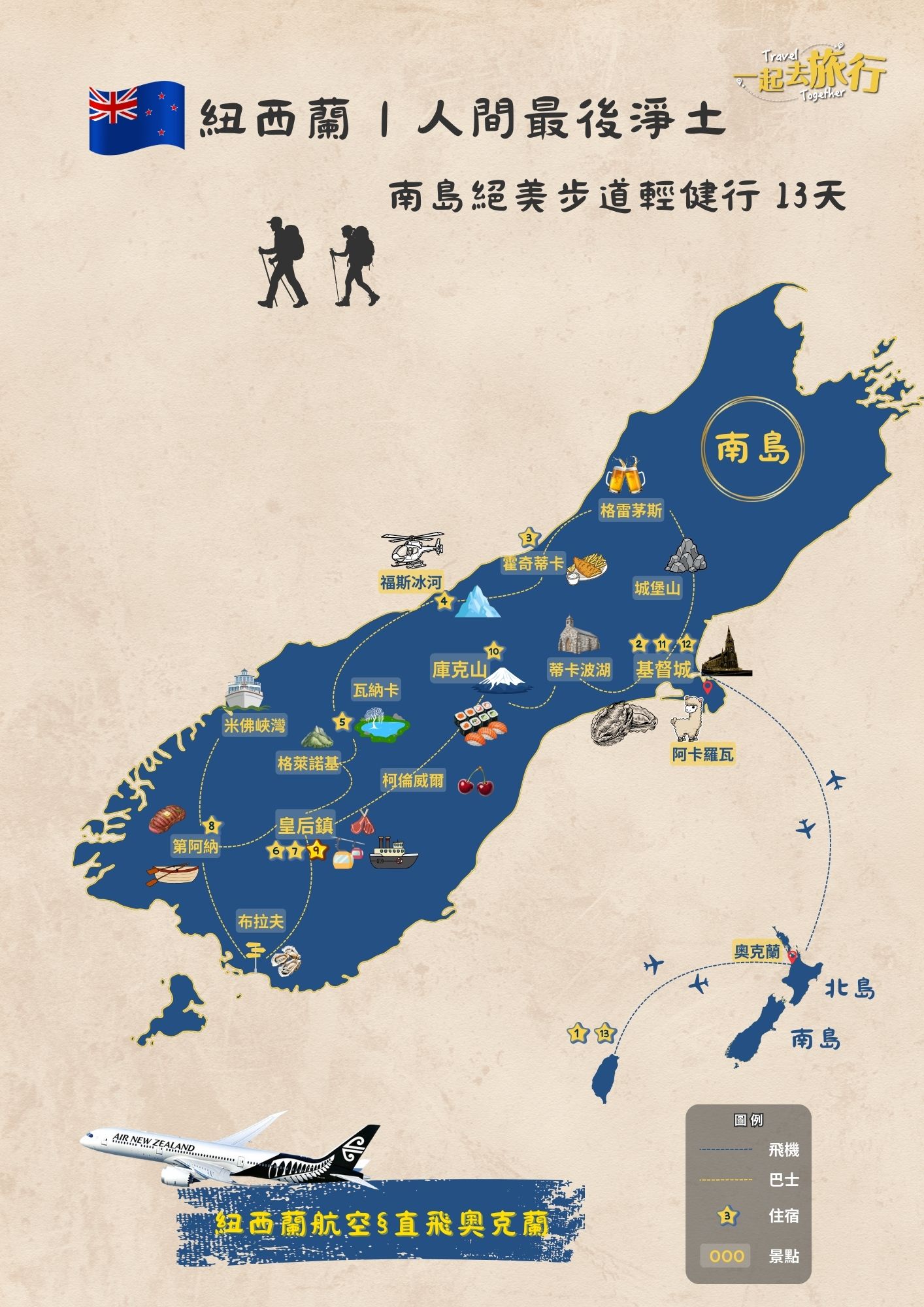紐西蘭南島旅遊地圖